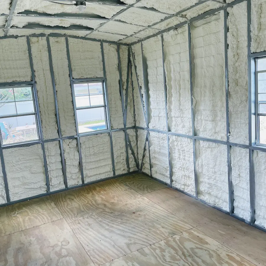 Closed-cell spray foam insulation applied to wall cavities in a residential project in Danville